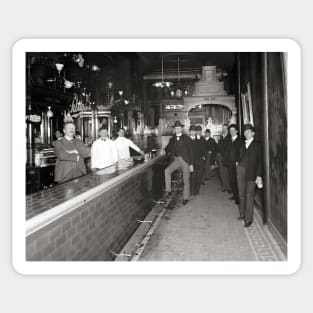 Gentlemen At The Bar, 1910. Vintage Photo Sticker